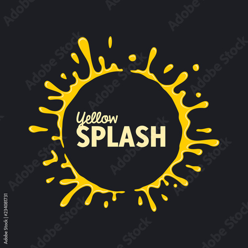 Yellow water splash color dark background vector template