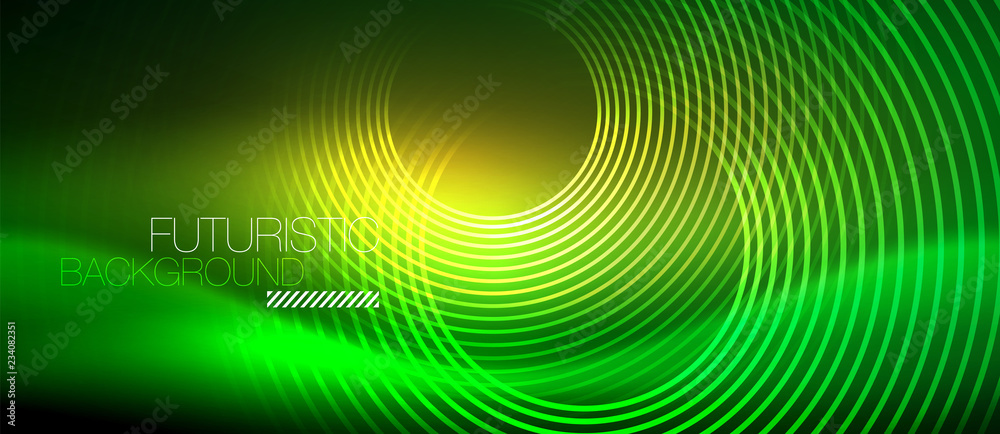 Neon glowing techno lines, hi-tech futuristic abstract background template with square shapes Neon glowing techno lines, hi-tech futuristic abstract background template with square shapes