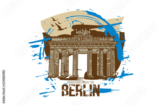 Brandenburg gate, Berlin / Germany city design. Hand drawn illustration.