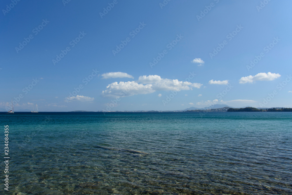Ionian Sea, view from the shore of Ipsos, Corfu (Ionian Islands)