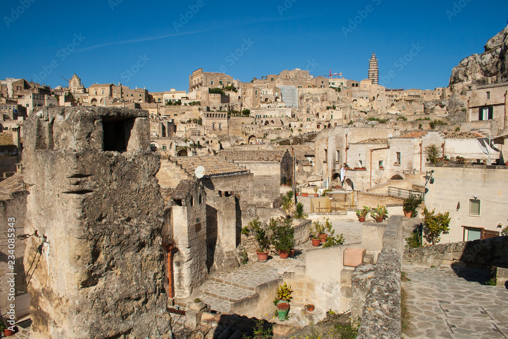 Panoramic beautiful view of Sassi or stones of Matera, European capital of culture 2019, Basilicata, Italy