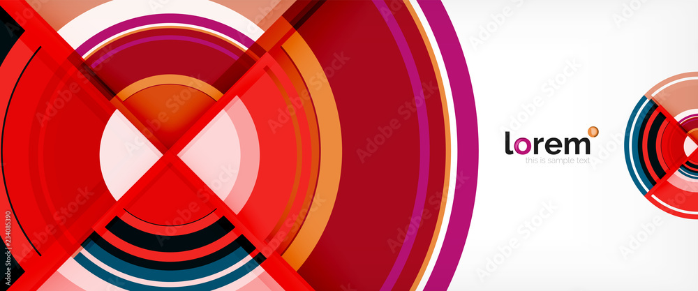 Fototapeta premium Modern geometric circles abstract background, colorful round shapes with shadow effects