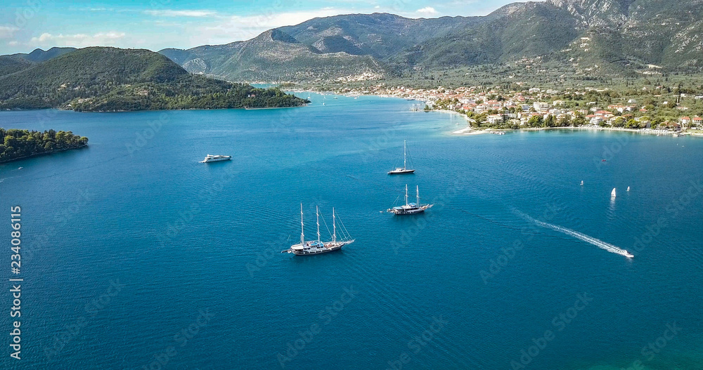 Aerial View Greek Islands with Yachts in the Foreground