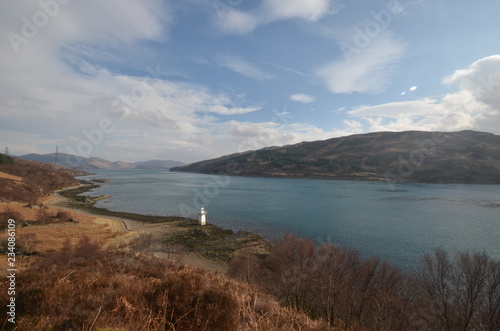 Scottish loch and lighthouse