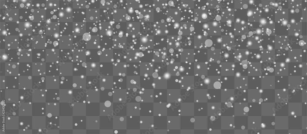 Christmas background with falling snow on transparent background. Shine winter holiday pattern. Vector illustration Christmas background with falling snow on transparent background. Shine winter holiday pattern. Vector illustration