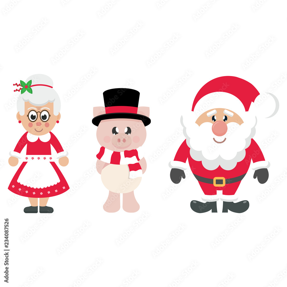 winter cartoon pig with scarf in hat and santa claus and cartoon mrs santa winter cartoon pig with scarf in hat and santa claus and cartoon mrs santa
