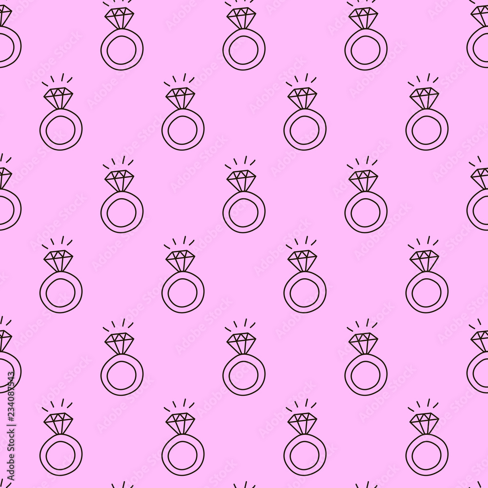 Vector seamless pattern with diamond ring. Wedding background. EPS10. Wallpaper for clothes for girls.