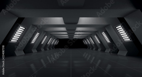 Fototapeta Naklejka Na Ścianę i Meble -  Black futuristic and light tunnel empty background, 3d rendering