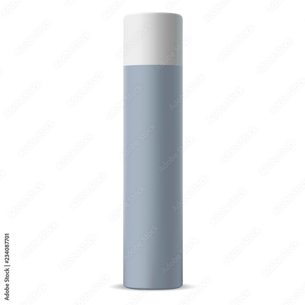 Deodorant spray bottle mockup. Aluminum cosmetic packaging container with white plastic lid. Individual cosmetic care product. 3d vector illustration. Deodorant spray bottle mockup. Aluminum cosmetic packaging container with white plastic lid. Individual cosmetic care product. 3d vector illustration.