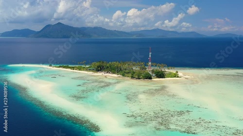 Aerial view of Pulau Sibuan, little islet near city Semporna - Celebes Sea, landscape panorama of Borneo island, Sabah, Malaysia photo