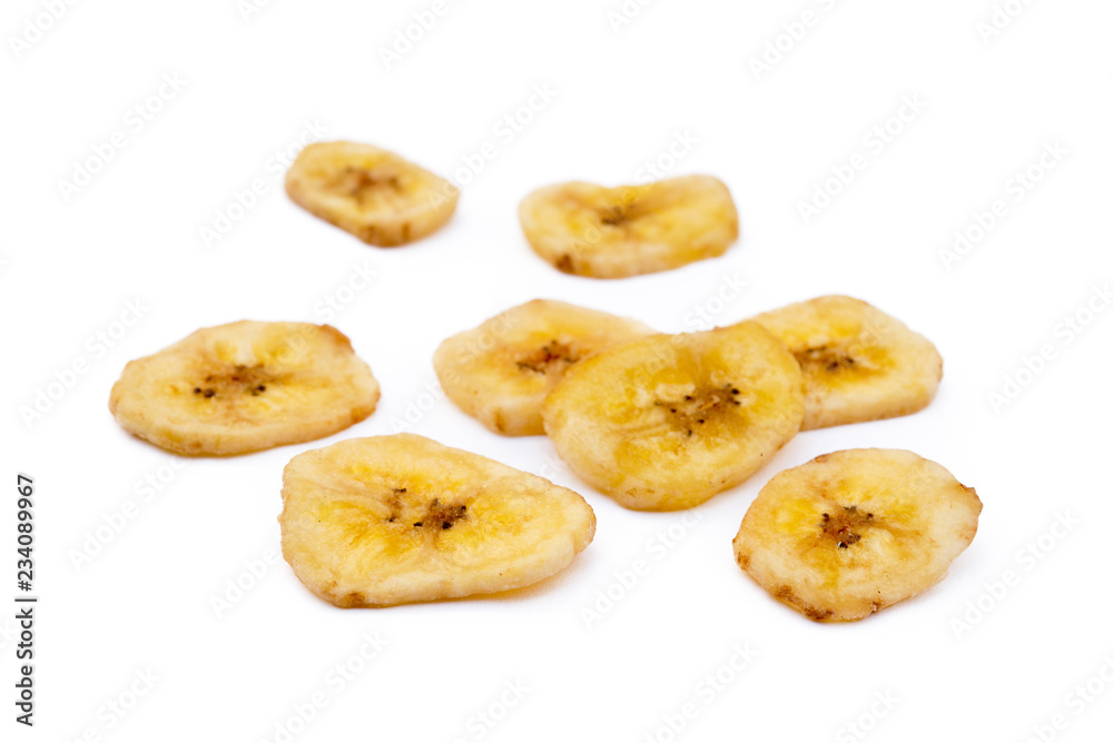 Dried sliced banana isolated on white background Dried sliced banana isolated on white background