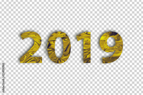 Vector realistic isolated 2019 logo with golden marble design for decoration and covering on the transparent background.