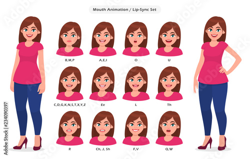 Lip sync collection for animation. Set of the mouth position for talking character animation. Concept illustration in vector cartoon style.