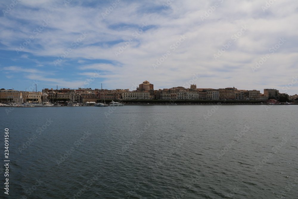 View to Foro Vittorio Emanuele II and Marina in Ortigia Syracuse, Sicily Italy 