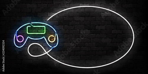 Vector realistic isolated neon sign of Controller frame logo for decoration on the wall background. Concept of game and computer leisure.