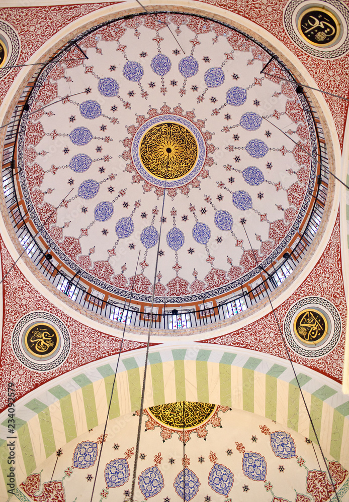 Ceiling detail in the Mihrimah sultan Mosque in Istanbul, Turkey