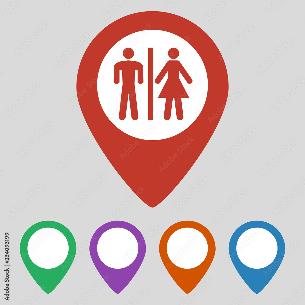 Restroom map pointer icon on grey background. Restroom map pointer icon on grey background.
