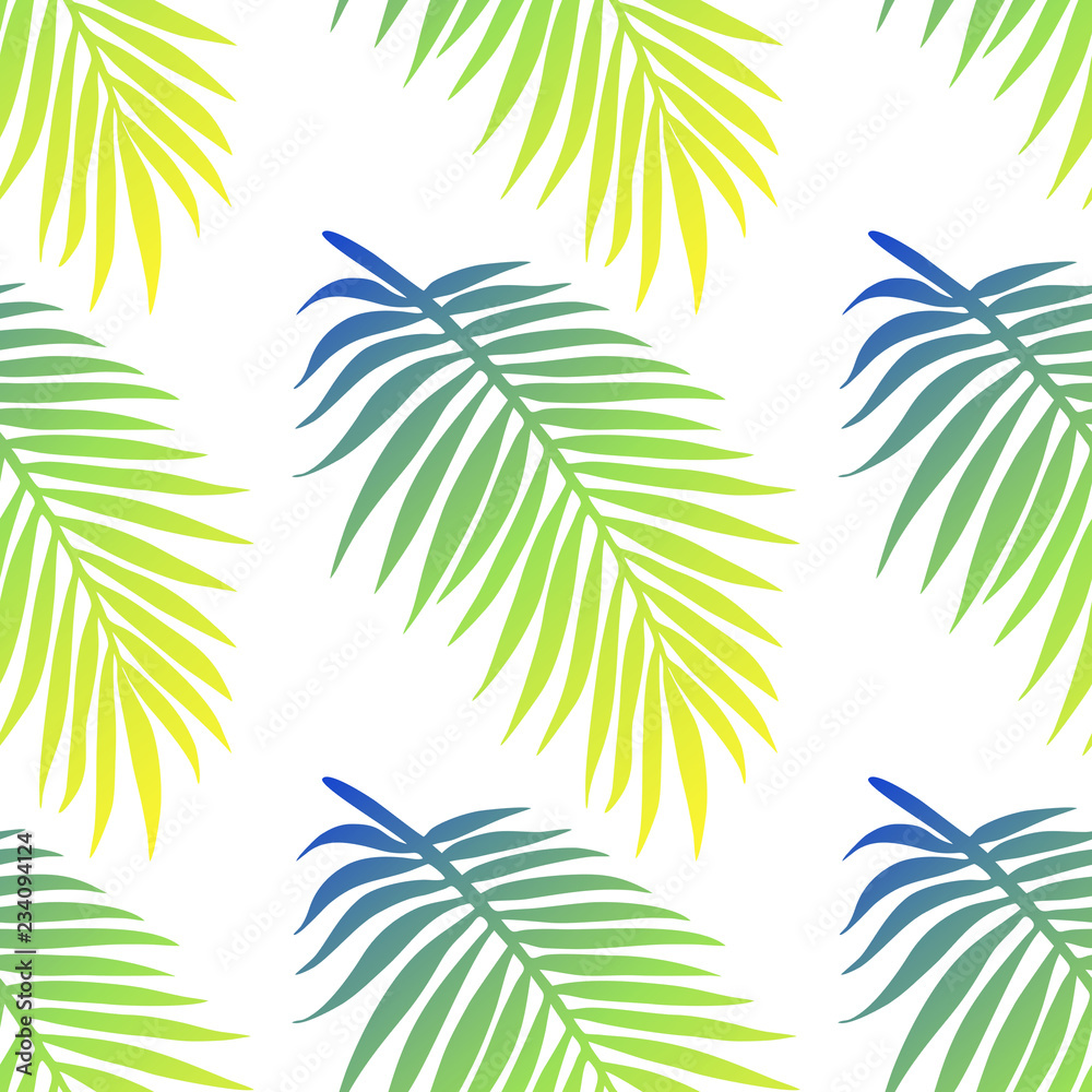 Trendy tropical natural seamless background with lush colofrul banana palm leaves