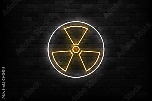 Vector realistic isolated neon sign of Radioactive logo for template decoration and layout covering on the wall background.