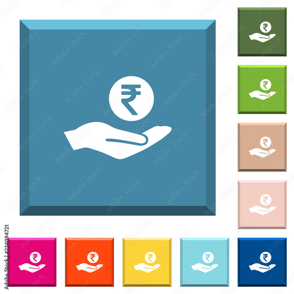 Indian rupee earnings white icons on edged square buttons Indian rupee earnings white icons on edged square buttons