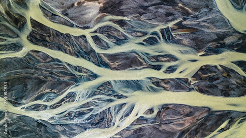 Schilderij op canvas Drone view of an Icelandic riverbed