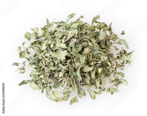 Heap of dry thyme isolated on white background