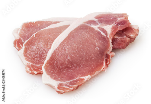Raw pork meat isolated on white background with clipping path
