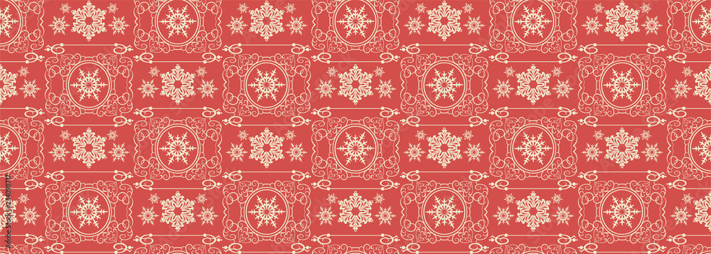 Christmas background, seamless pattern. Red classic Christmas pattern in vintage style. Vector illustration