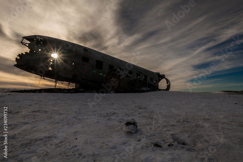 Solheimasandur the plane wreck view during winter snow