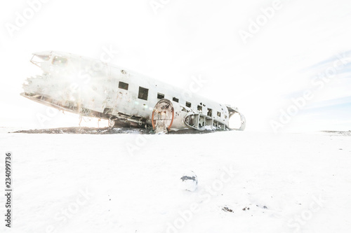 Solheimasandur the plane wreck view during winter snow