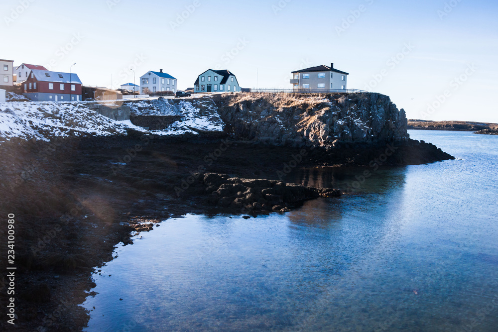 Small town of Stykkisholmur winter view which is a town situated in the western part of Iceland, in the northern part of the Snaefellsnes peninsula Small town of Stykkisholmur winter view which is a town situated in the western part of Iceland, in the northern part of the Snaefellsnes peninsula