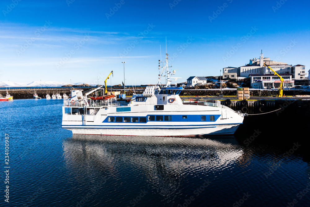 Small town of Stykkisholmur winter view which is a town situated in the western part of Iceland, in the northern part of the Snaefellsnes peninsula