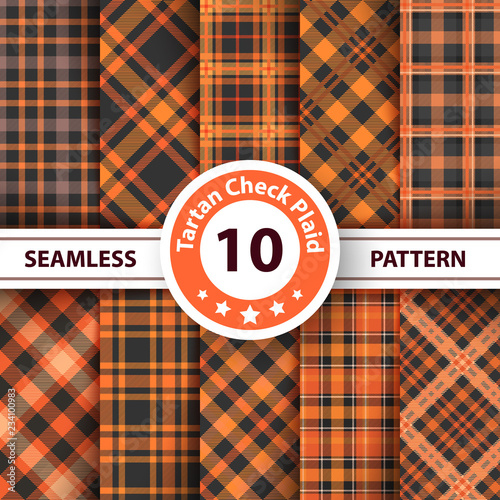 Classic halloween tartan, Merry Christmas check plaid seamless patterns.