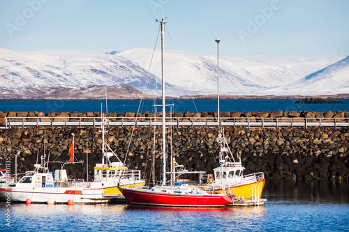 Small town of Stykkisholmur winter view which is a town situated in the western part of Iceland, in the northern part of the Snaefellsnes peninsula photo