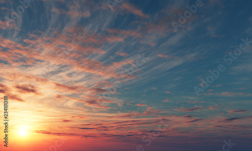 Beautiful Sunrise With Blue Sky And Pink Clouds