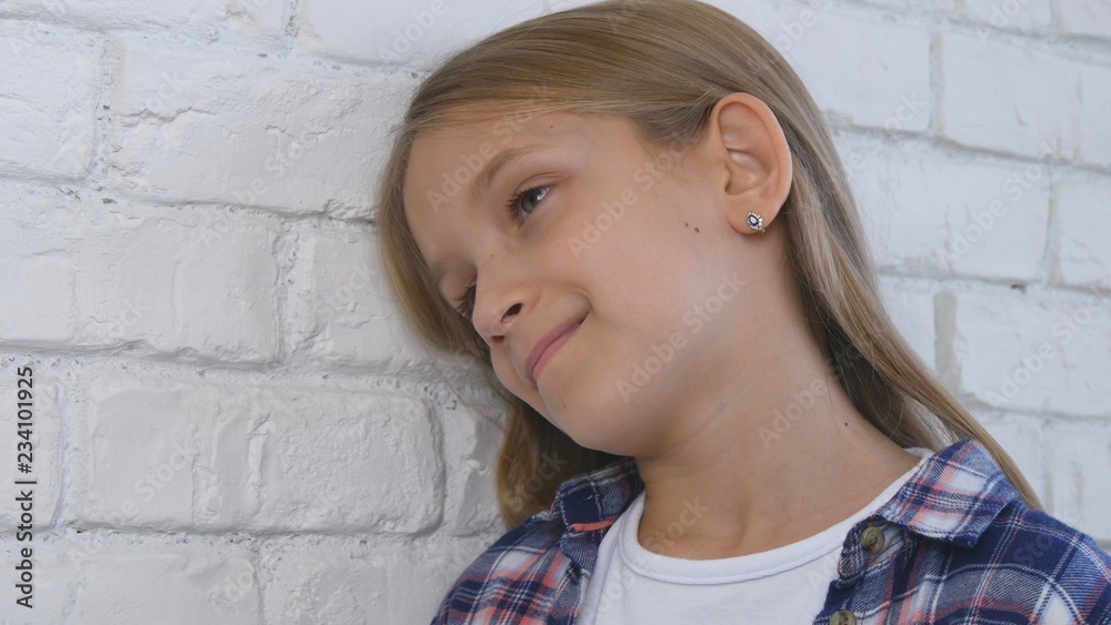 Sad Smile, Stressed Child, Unhappy Kid, Ill Girl in Depression, Mental Disorder Sad Smile, Stressed Child, Unhappy Kid, Ill Girl in Depression, Mental Disorder