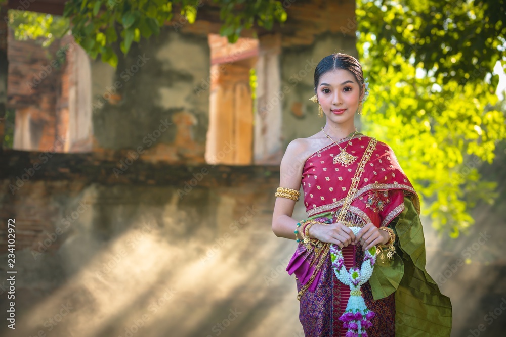 Asia woman in Thai dress traditional-Noppamas Queen Contest in Loy Kratong Asia woman in Thai dress traditional-Noppamas Queen Contest in Loy Kratong