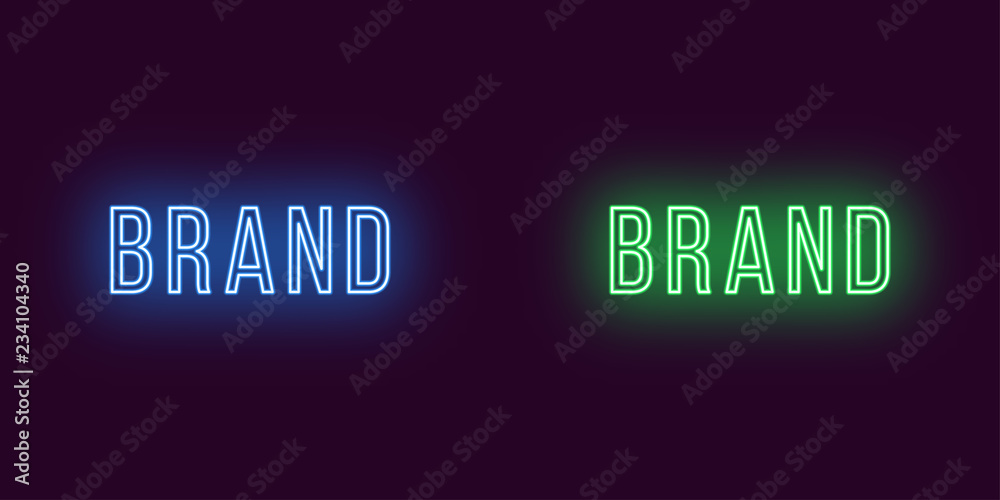 Inscription of Brand in neon style. Vector Text Inscription of Brand in neon style. Vector Text
