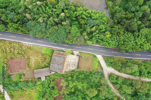 Aerial view of a country road