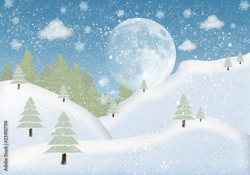  photo frame winter landscape with trees and snow