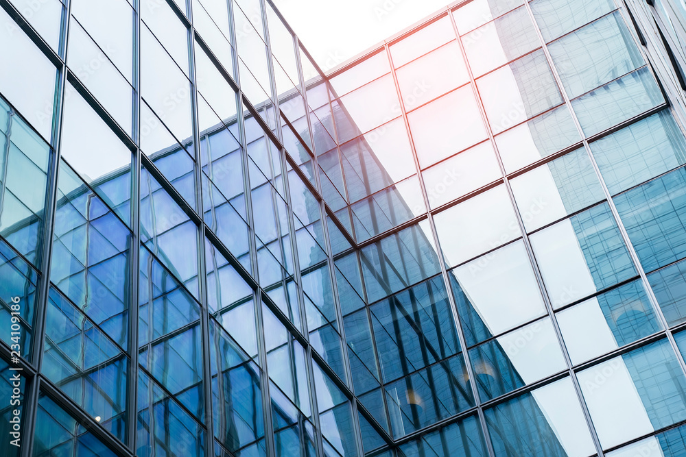 transparent glass wall of office building