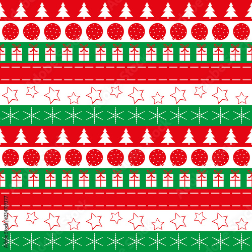 seamless background of christmas patterns in red, green and white