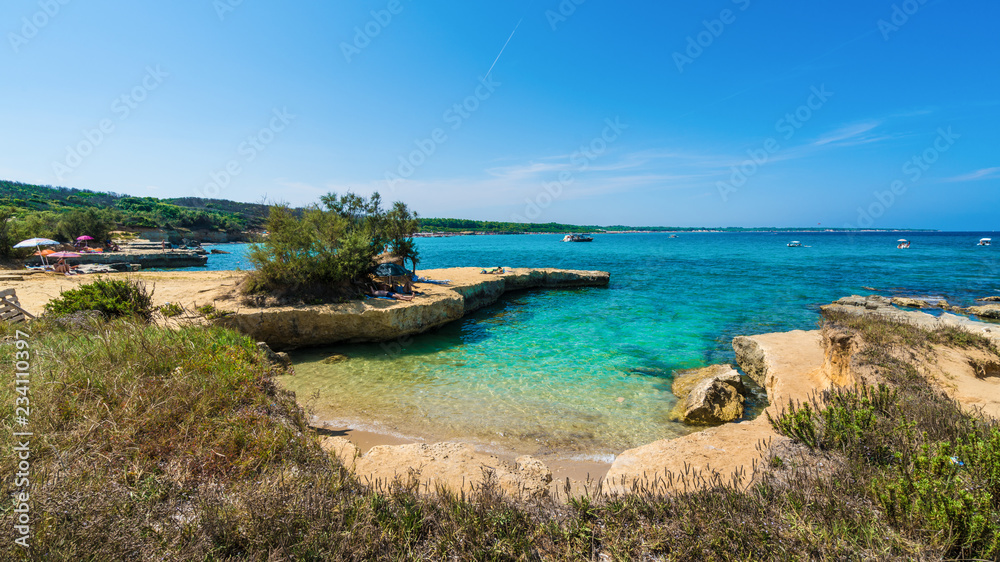Wild beach at Baia dei Turchi, Otranto town, Puglia region, Italy