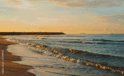 Beautiful sea wave and sky at sunrise Landscape of paradise tropical island beach  sunrise shot