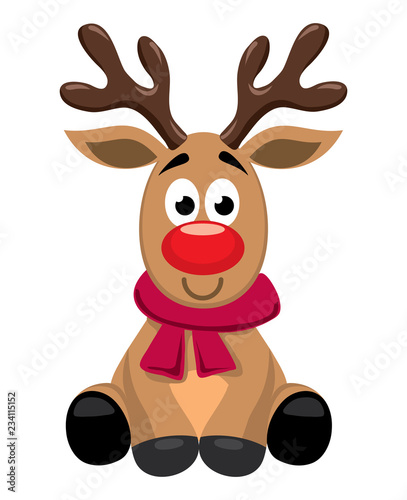 vector cute cartoon of red nosed reindeer toy, rudolph photo