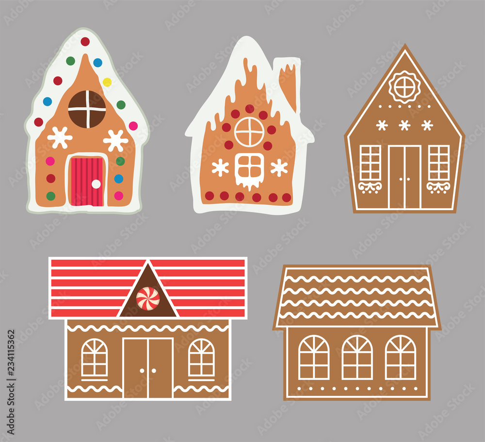 vector gingerbread house cookie set