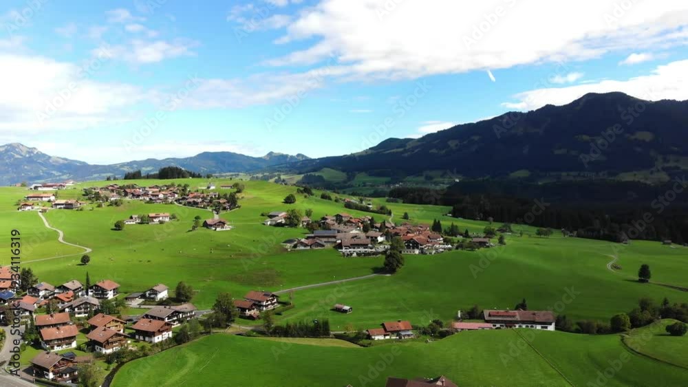 Aerial view of the town of Obermaiselstein and the Allgau Aerial view of the town of Obermaiselstein and the Allgau