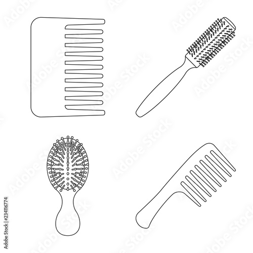 Vector illustration of brush and hair symbol. Set of brush and hairbrush stock symbol for web.