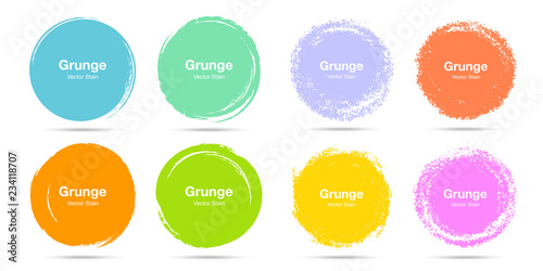 Hand drawn colorful circle brush sketch set. Vector circular grunge doodles for message note mark design element. Brush stroke circle stains texture isolated on the white background. Vector.