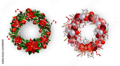 White card with Christmas wreath and bow